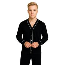 Pijama Americano Masculino Adulto Inverno Calça Manga Longa Pós Cirúrgico Botões - c5a JANAÍNA