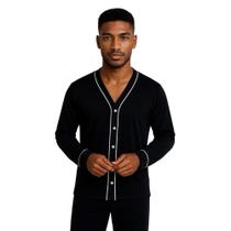 Pijama Americano Masculino Adulto Inverno Calça Manga Longa Pós Cirúrgico Botões que Abrem