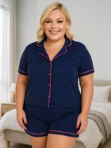 Pijama Americano Plus Size Blusa com Botões que Abrem e Short 50 52 54 56- c10 BRENDA PLUS