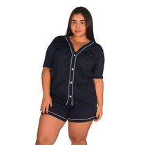 Pijama Americano PLUS SIZE Curto Botão Malha Confortável Verão Feminino Maternidade de Amamentação Conjunto Baby Short Doll Pós Parto Gestante Luxo