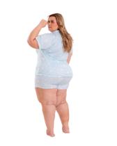 Pijama Americano Plus Size Curto Estrelas Azul Claro Pijama Americano Plus Size Curto Estrelas Azul Claro