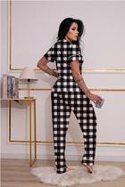 Pijama americano xadrez vichy manga curta e calça elegante e confortável