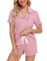 Pijama Anjue Soft Sleepwear, leve, com botões frontais para mulheres