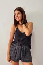 Pijama Any - Short Bolinhas e Blusa Preta