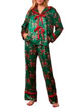Pijama Argeousgor Christmas para mulheres em seda acetinada, 2 peças