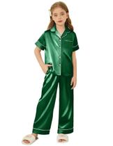 Pijama Arshiner Satin para meninas de manga curta verde escuro 4-5Y