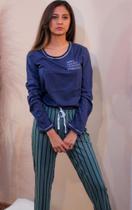 Pijama azul marinho longo listrado Manga longa Tamanhos P M G Pijama azul marinho longo listrado Manga longa Tamanhos P M G