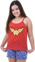 Pijama Baby Doll Ayron Maravilha Feminino Infantil PP vermelha + azul