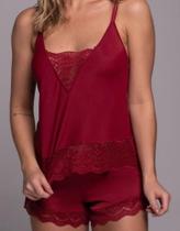 Pijama baby-doll com detalhes em renda