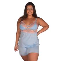 Pijama / Baby Doll Feminino PLUS SIZE Sensual Liso Romantic de Renda - Short Dool Rendado Luxo Conjunto Roupa de Dormir Confortável e Sexy 48 50 52 54 - Lynda Lingerie Moda Íntima Feminina Adulto