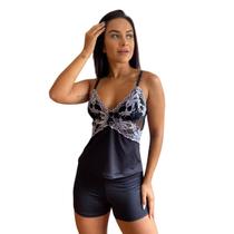 Pijama / Baby Doll Feminino Sexy Liso de Romantic de Renda - Short Dool Sensual Verão Luxo Conjunto Roupa de Dormir Sem Bojo Confortável Rendado Curto - Lynda Lingerie Moda Íntima Feminina Adulto