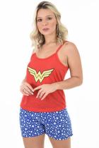 Pijama Baby Doll Verão Curto Estampado Mulher Maravilha