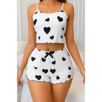 Pijama Baby Dool Feminino Verão Short doll Sexy de Coração, Baby Doll Blogueirinha Pijama Sensual