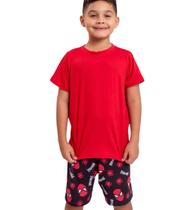 Pijama básico masculino infantil blusa e short em tecido suede estampa homem aranha spider man