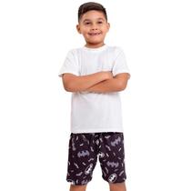 Pijama Básico Masculino Infantil Blusa E Short Suede Batman