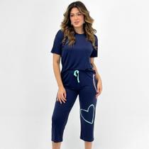 Pijama Baunilha Manga Curta com Calça Pantacourt Feminino