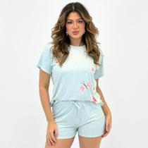 Pijama Baunilha Manga Curta Estampado com Shorts Feminino