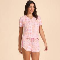 Pijama Baunilha Manga Curta Microfibra Ve27 Rosa Feminino - Rosa - Feminino - 44