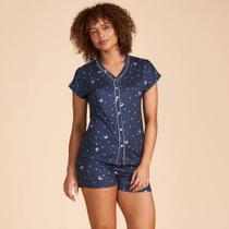 Pijama Baunilha Manga Japonesa Viscose Ve27 Marinho Feminino - Azul escuro - Feminino - 42