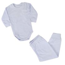 Pijama Bebê Azul&Rosa Longo Canelado Body Branco - 0084