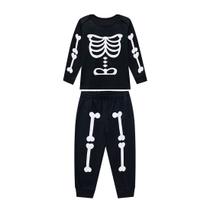 Pijama bebê unissex esqueleto brilha no escuro manga longa
