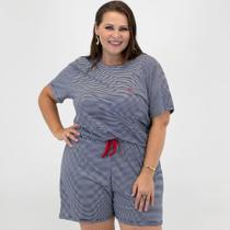 Pijama Bela Notte Listrado Plus Size Manga Curta com Shorts Feminino