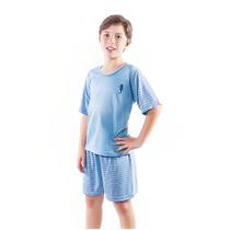 Pijama Bermuda de Menino Infantil Liso com Estampa e Bordado