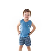 Pijama Bermuda de Menino Infantil Liso com Estampa e Bordado