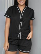 Pijama Blogueira Curto Botões Feminino Linha Conforto Baby Doll