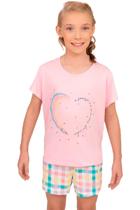 Pijama Blusa de Corações e Short Xadrez - Izitex