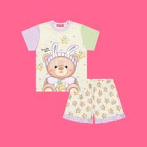 Pijama Blusa e Shorts Off White e Verde - Cinti