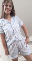 Pijama Blusa manga curta e Shorts Américo Feminino estampado em malha fria Tamanho P