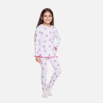 Pijama Blusa Manga Longa E Calça Ribana Canelada Infantil Menina Have Fun 29584 Branco