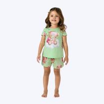 Pijama Brilha No Escuro Manga Curta Ursinho Infantil Menina Kyly 1001144 Verde
