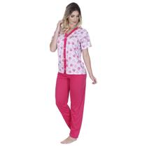 Pijama calça e blusa manga curta Aberto De Botão Amamentação Idoso Pós Cirurgia Pós Parto
