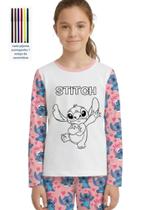 Pijama Calça e Blusa manga longa Stitch com canetinhas para colorir