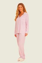 Pijama Camisaria Manga Longa LISTRA ROSA Anna Kock Sleepwear