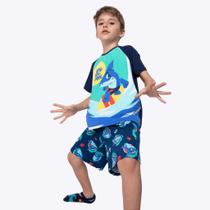 Pijama Camiseta Manga Curta e Shorts Viscolycra Tubarão Aloha Infantil Menino Puket 030402835