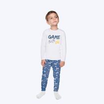 Pijama Camiseta Manga Longa E Calça Malha Térmica Sublimada Game Infantil Menino Have Fun 29593 Branco