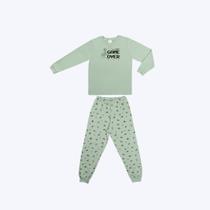 Pijama Camiseta Manga Longa e Calça Meia Malha Verde Claro Infantil Menino Have Fun 29601