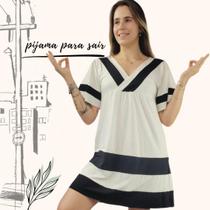 Pijama Camisola Feminino Homewear Ocasional Mistério Preguistê Off e Preto Viscolycra Pijama Camisola Feminino Homewear Ocasional Mistério Preguistê Off e Preto Viscolycra