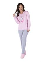 Pijama Canelado Inverno Estampado Longo Feminino