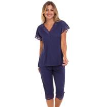 Pijama Capri Com Renda Marinho Liganete Sepie 2270
