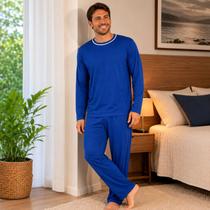 Pijama Casal Inverno Combinando Conjunto Frio Família AZUL