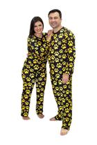 Pijama Casal Longo Divertido Patinhas Douradas