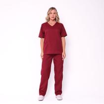 Pijama Cirurgico Scrub Feminino Manga Curta Oxford - Vinho
