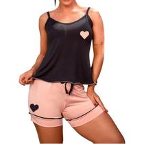 Pijama Conforto Verão Coração Preto/Romance Pijama Conforto Verão Coração Preto/Romance