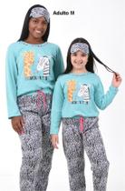 Pijama Conjunto Longo Adulto com Tapa Olho Inverno Animais Friends M Contemporânea