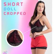 Pijama Cropped Liso Short Dool Baby Dool Renda Sensual Atacado
