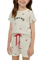 Pijama Curto Bela Notte 10011566 Infantil Listras Joaninha Algodão T. 04/12